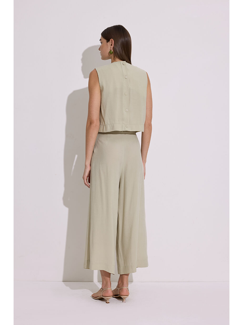 Yeşil Modal Pileli Geniş Pantolon Çağla-4