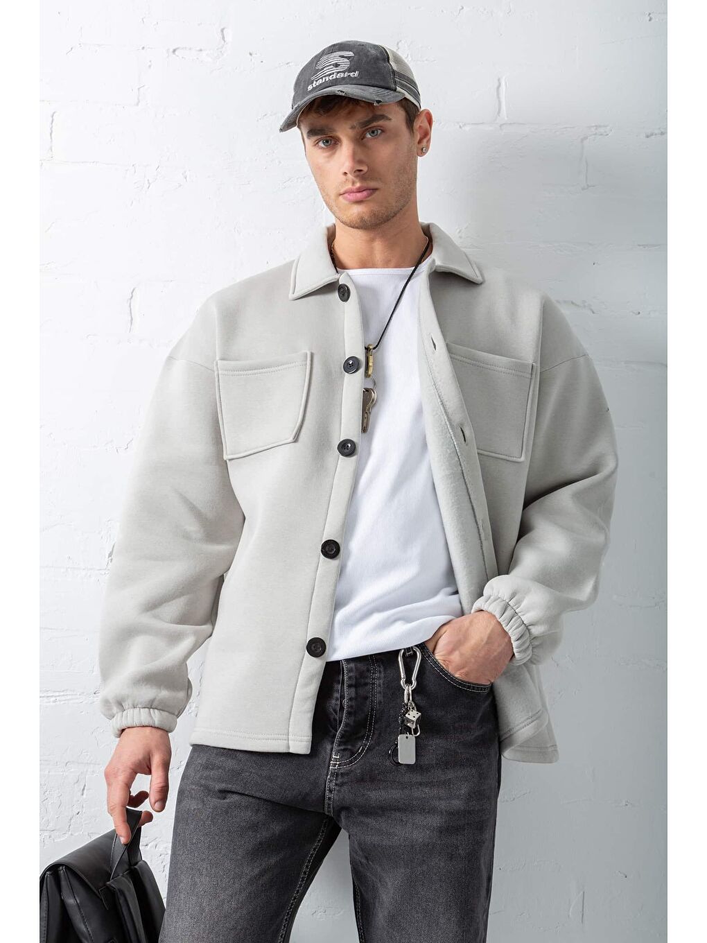 Erkek Oversize Basic Rahat Mont Gri