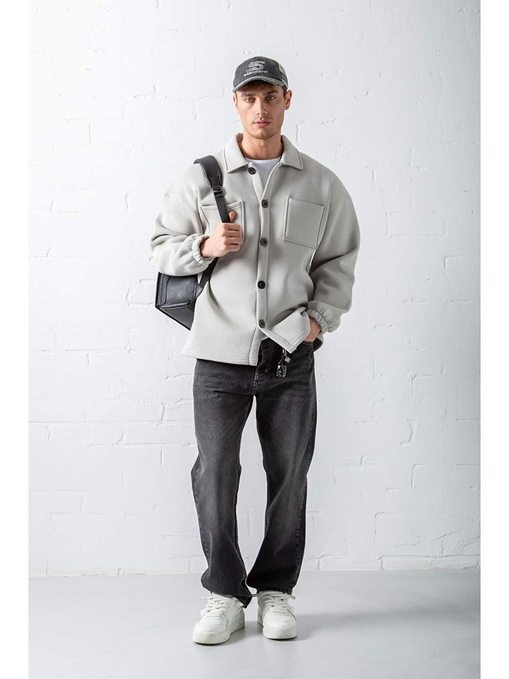 Erkek Oversize Basic Rahat Mont Gri-1