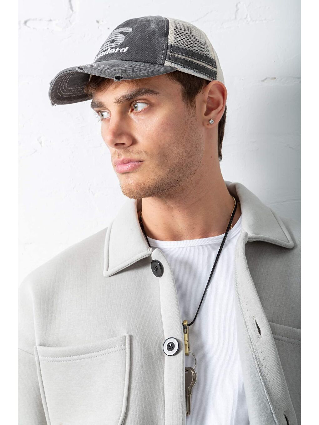 Erkek Oversize Basic Rahat Mont Gri-3