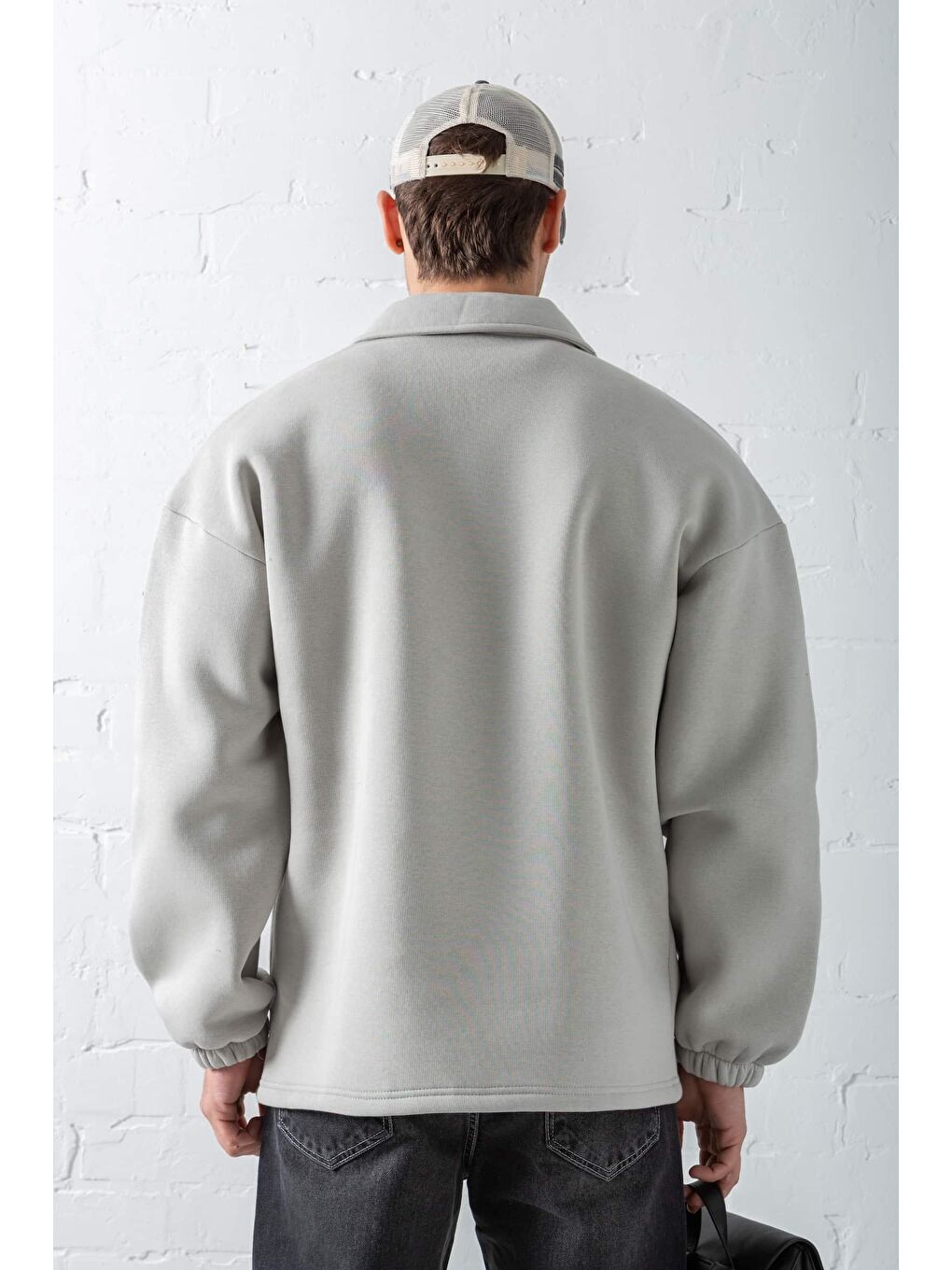 Erkek Oversize Basic Rahat Mont Gri-4