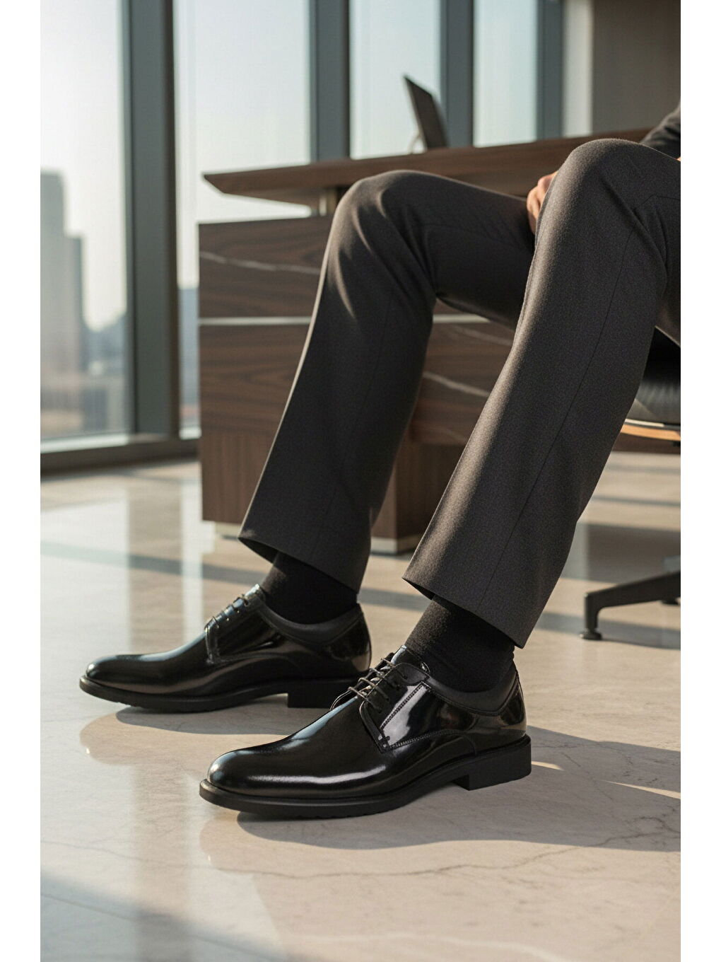 Siyah Rugan Hakiki Deri Erkek Casual Ayakkabı 023 M-2