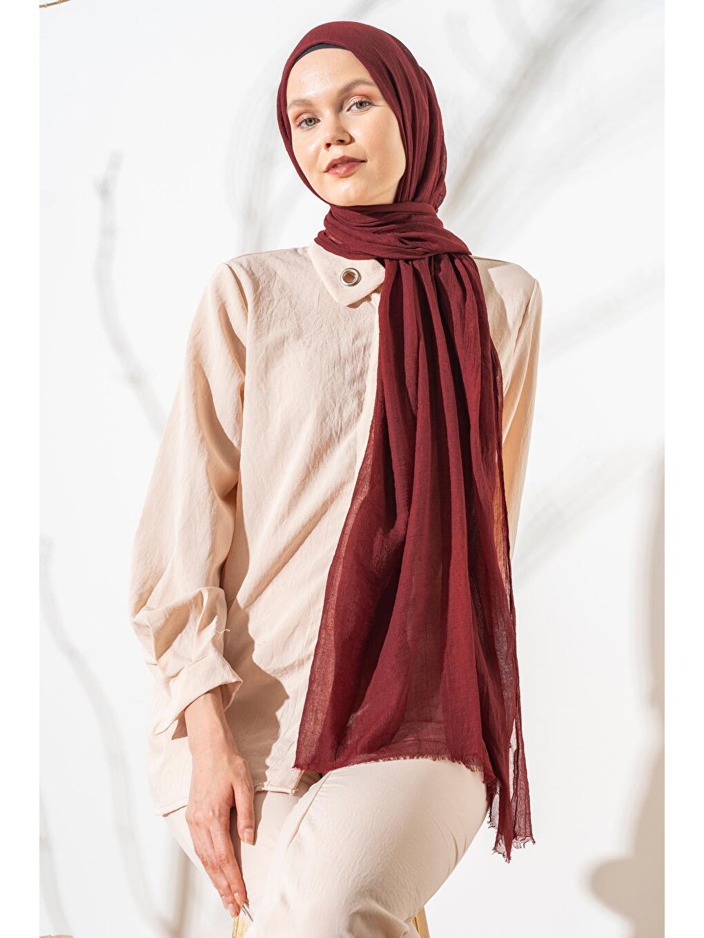 Bordo Kadın Konfor Şal 195/85 Cm