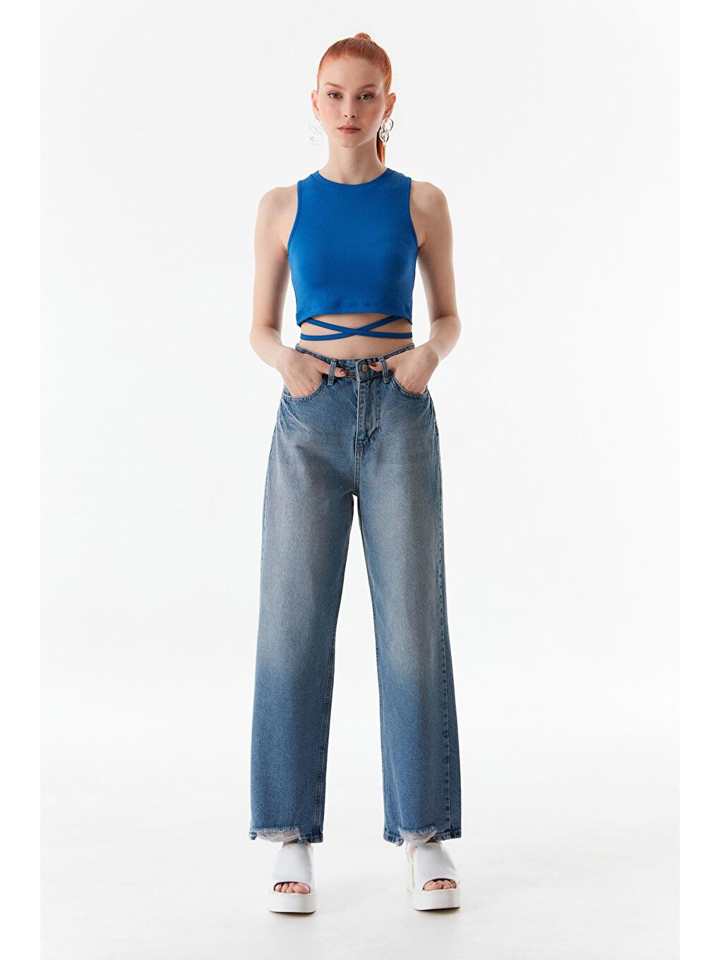 Mavi Yüksek Bel Palazzo Jean