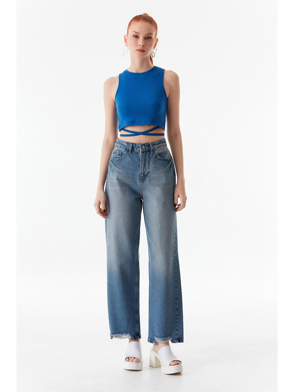 Mavi Yüksek Bel Palazzo Jean-1