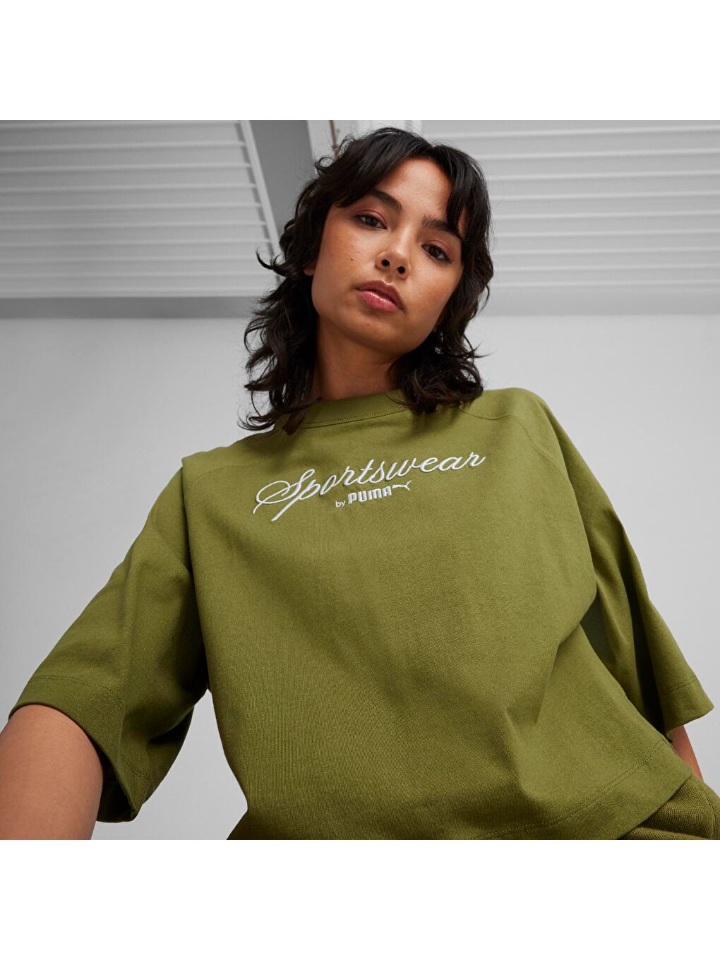 Classics Oversized Kadın Yeşil Yuvarlak Yaka Tişört-2