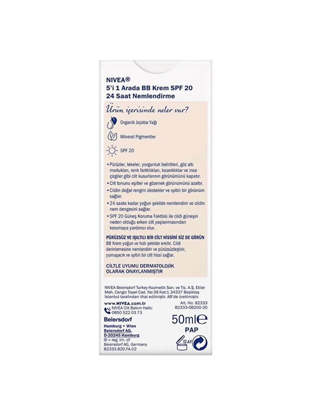 NIVEA Şeffaf Essentials Bb Krem Spf15, 24 Saat Ne mlendirme, Işıltı Açık Ton Gündüz Yüz Bakım Kremi 50 ml - 1