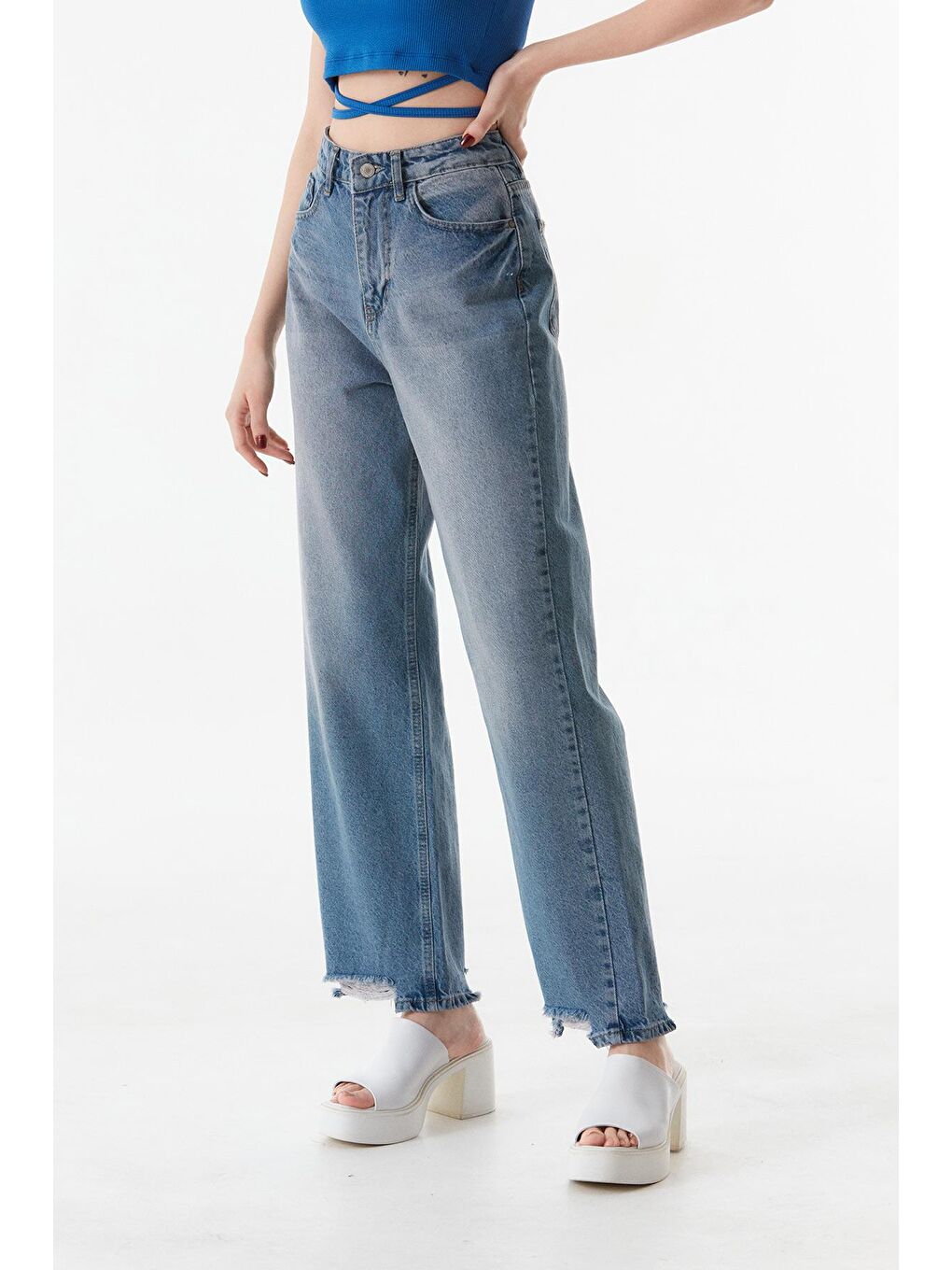 Mavi Yüksek Bel Palazzo Jean-2