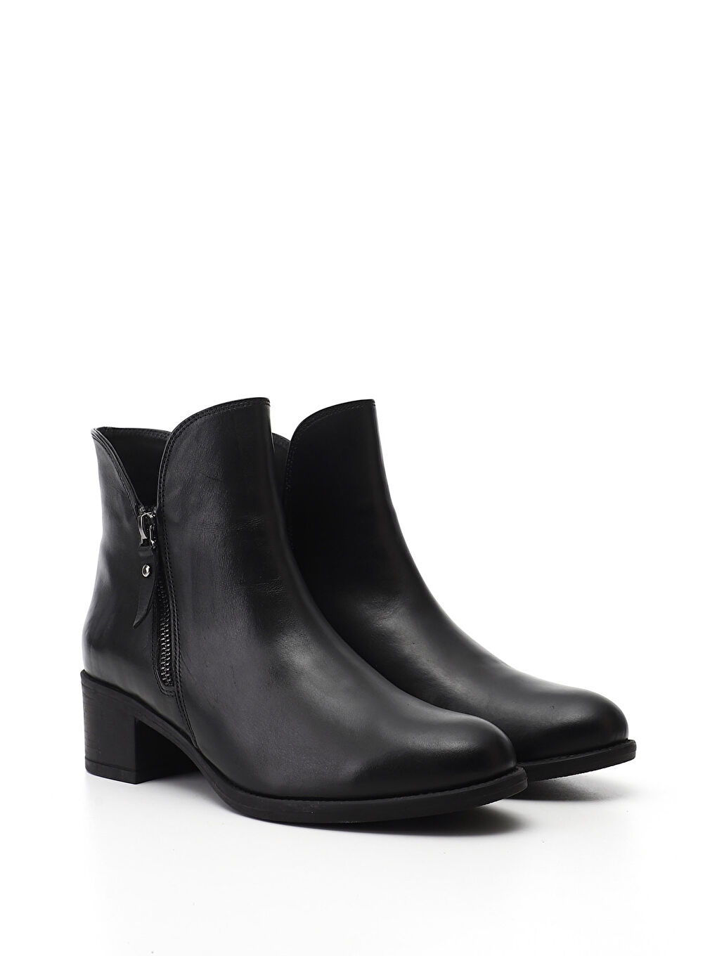 Siyah Kadın SİYAH Çift Fermuarlı Kalın Topuklu Hakiki Deri Bot-1