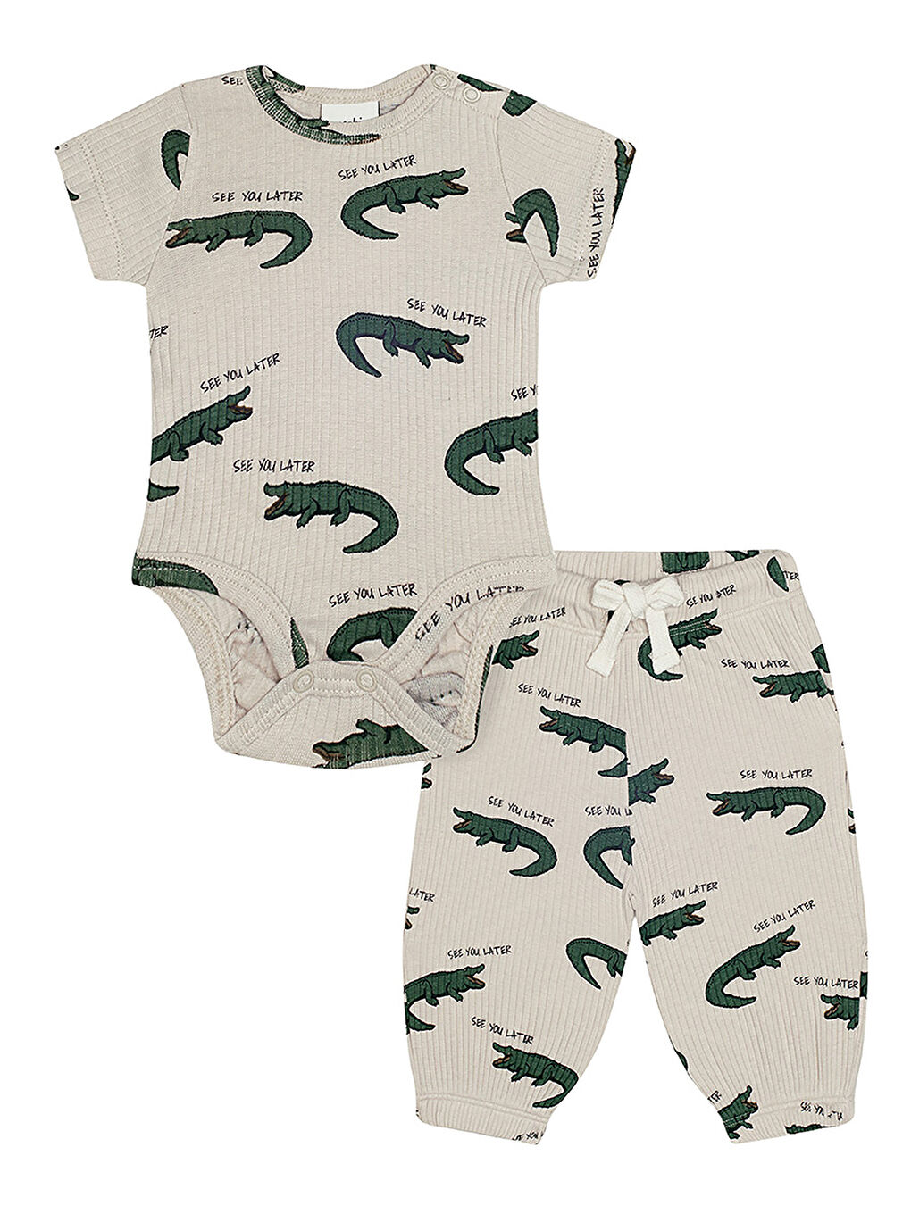 Yeşil Timsah Kısa Kollu Body Pantolon Set