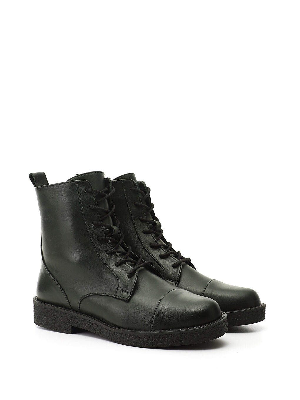 Kadın HAKİ-YEŞİL Fermuarlı Kauçuk Taban Hakiki Deri Postal Bot-1