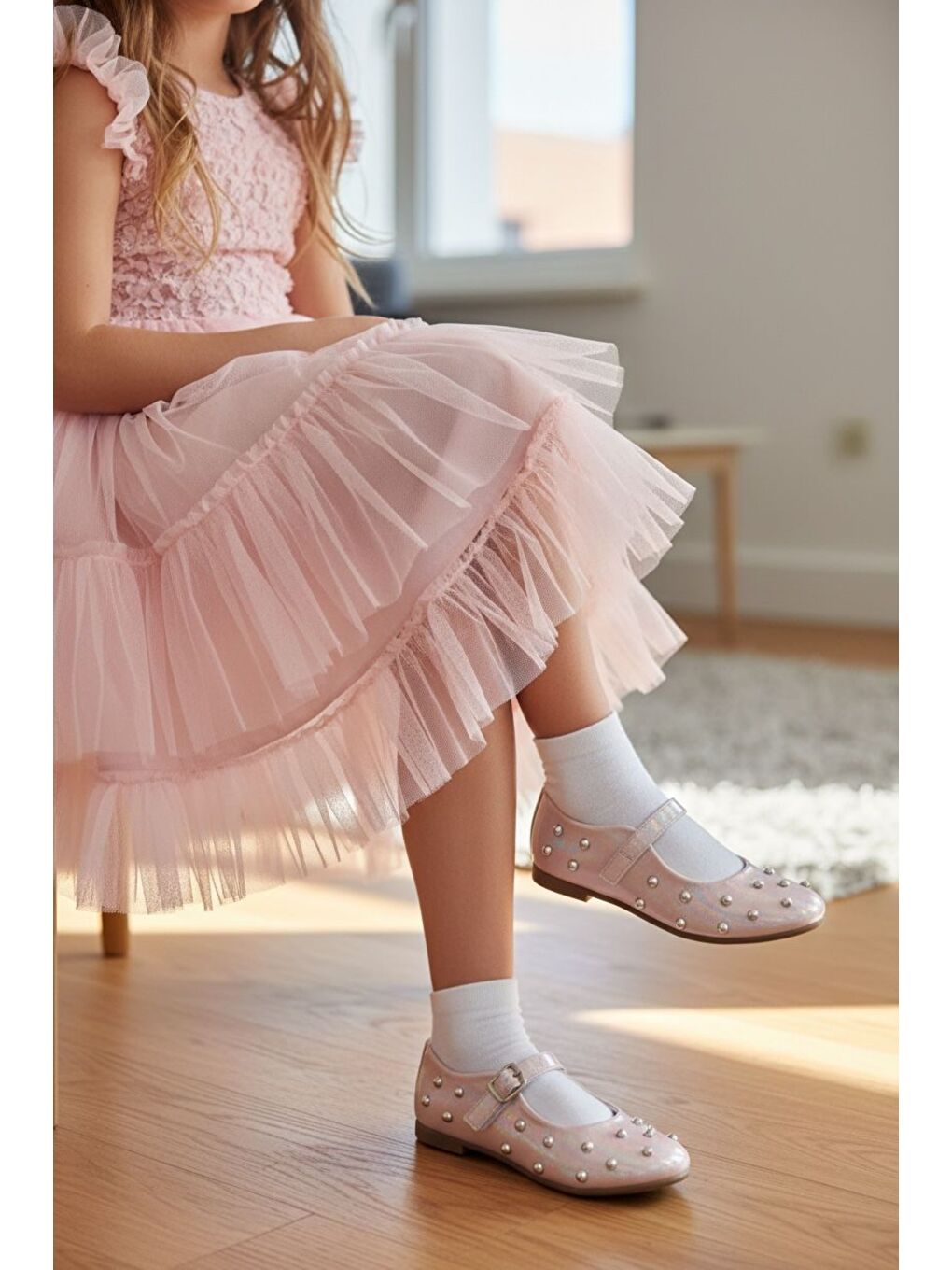 Pembe KIZ ÇOCUK TAŞLI BABET-1