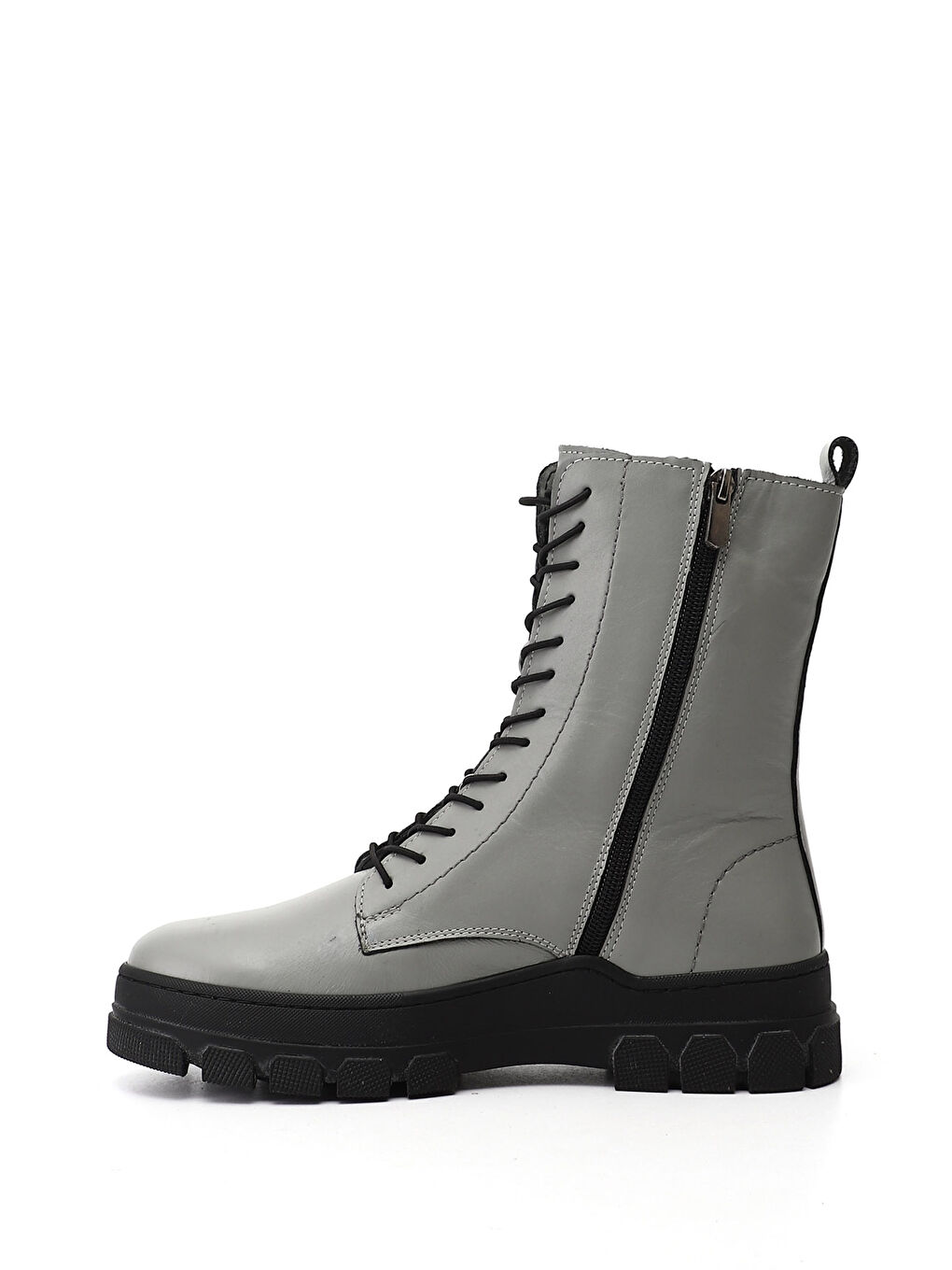 Gri Kadın GRİ Fermuarlı Kauçuk Taban Hakiki Deri Postal Bot-2