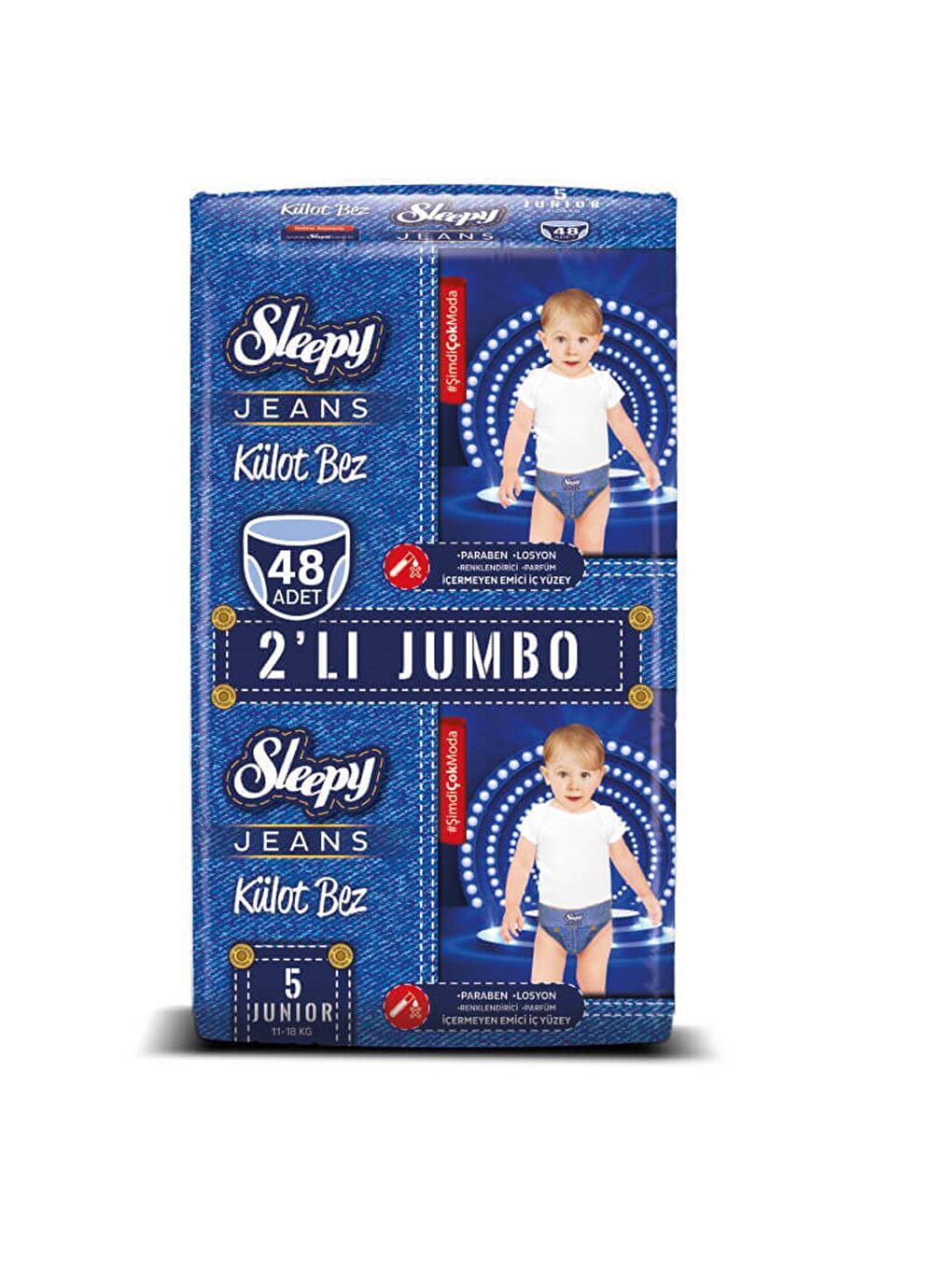 Sleepy Açık Lacivert 2'li Paket Jeans KÜLOT Bez 5 Numara Junior JUMBO 24x2 (48 Adet)