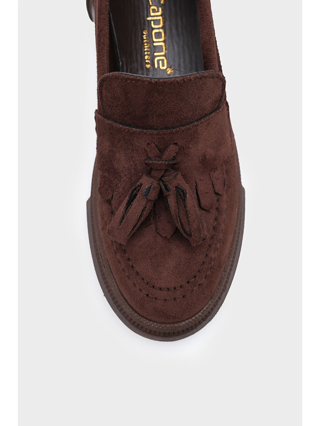 Kahverengi Ashlee Oval Burunlu Püsküllü Trak Tabanlı Süet Kadın Loafer-3