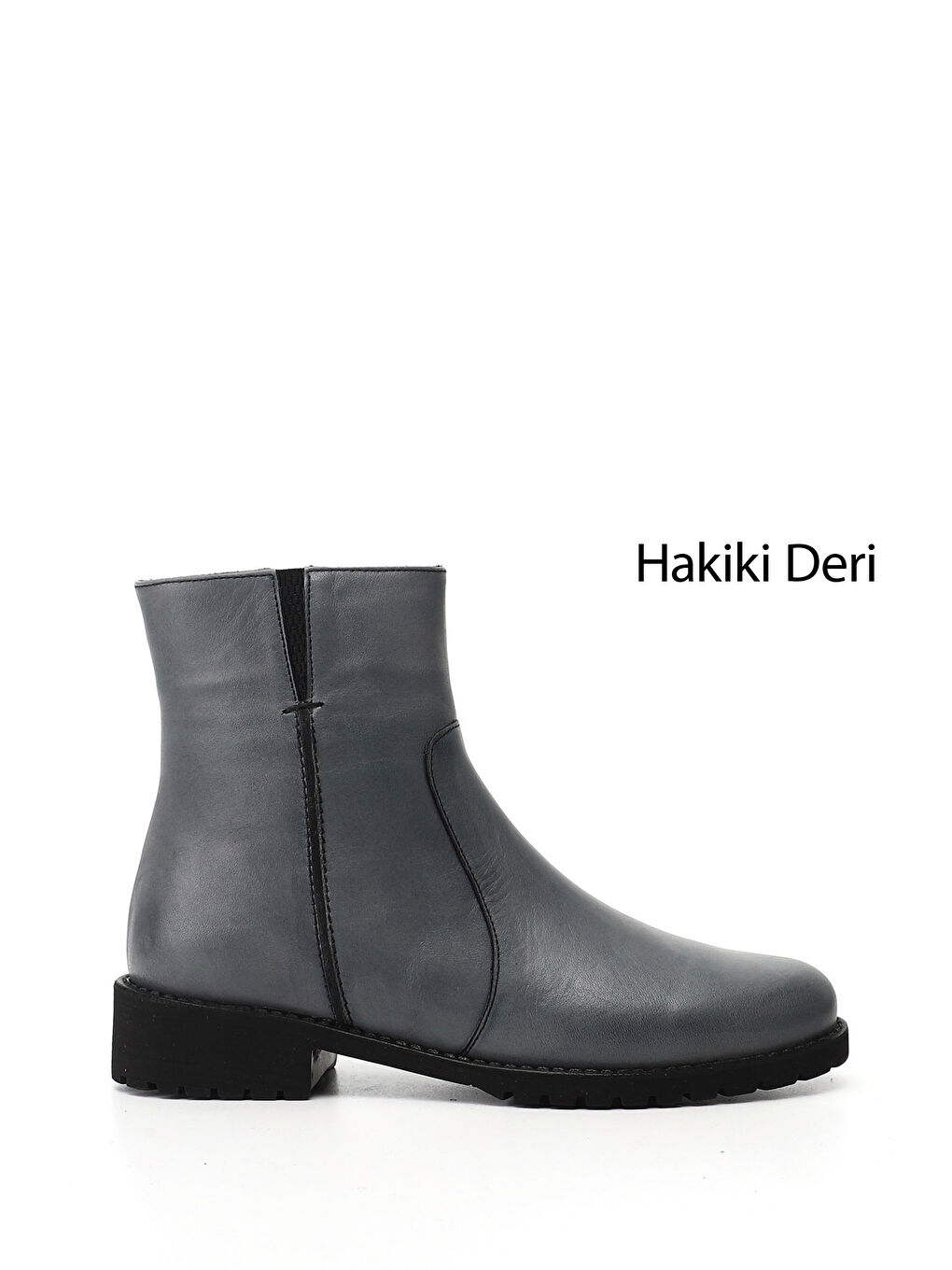 Gri Kadın GRİ Fermuarlı Kauçuk Taban Hakiki Deri Bot