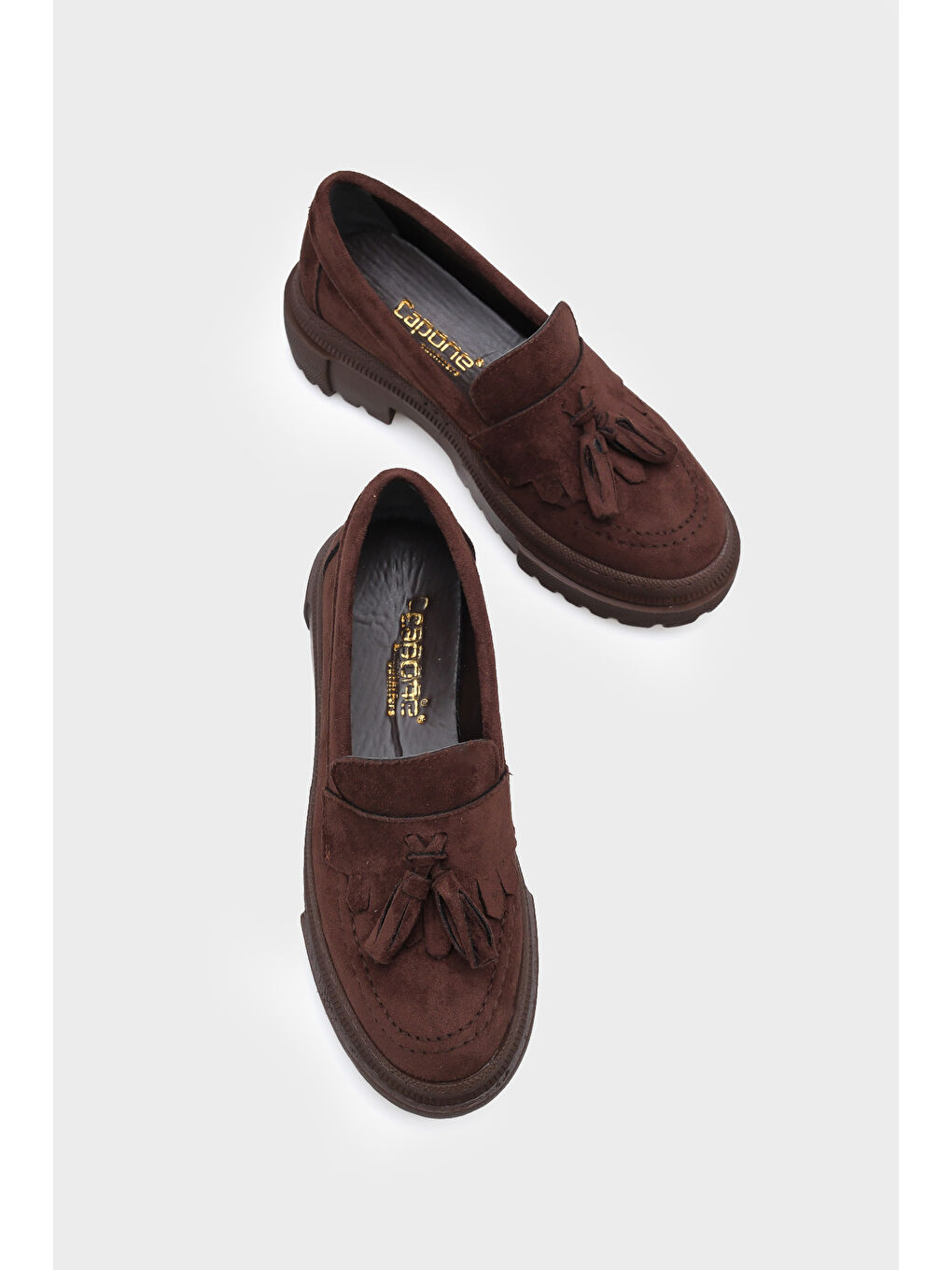 Kahverengi Ashlee Oval Burunlu Püsküllü Trak Tabanlı Süet Kadın Loafer-6