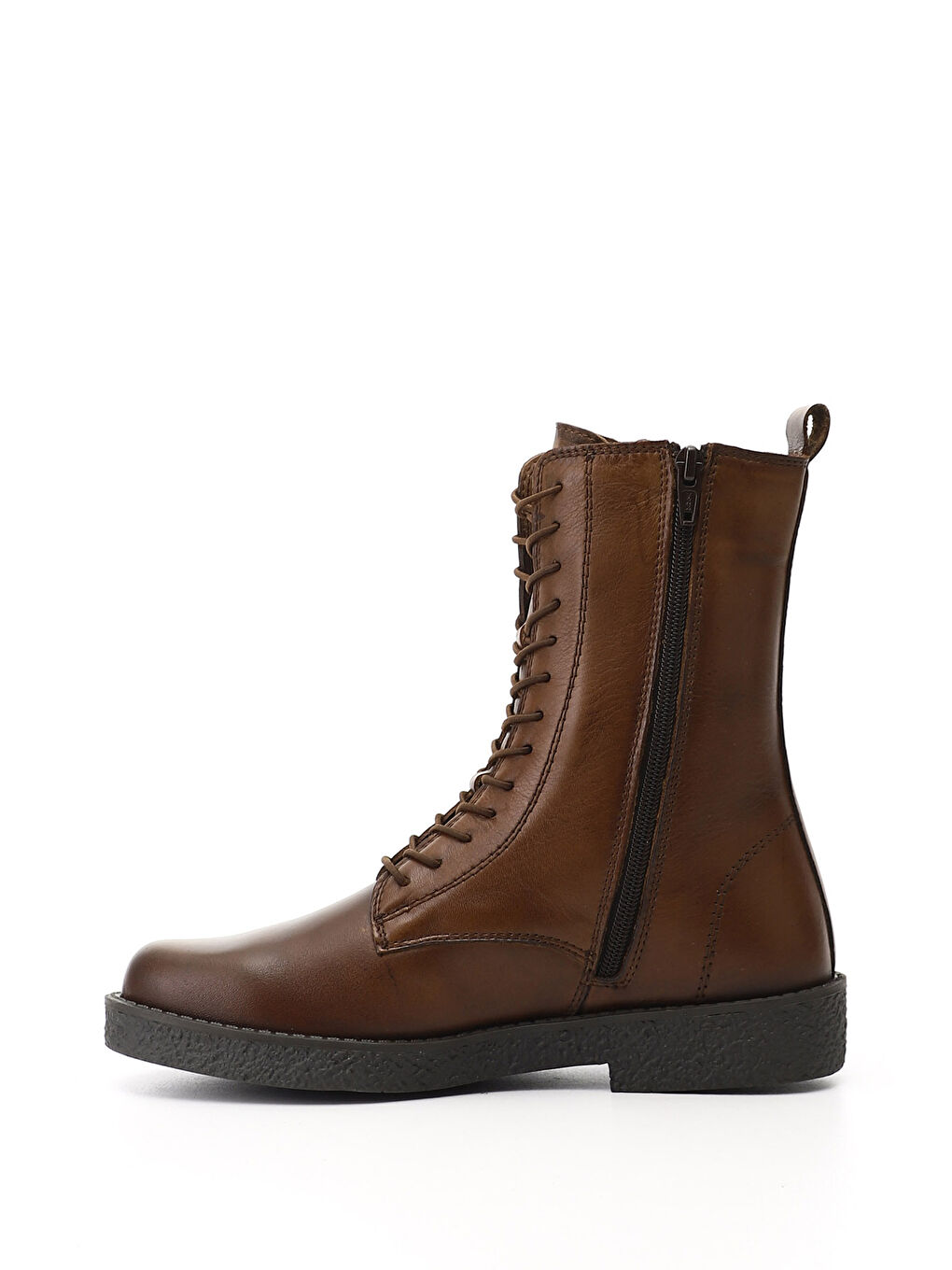 Kahverengi Kadın KAHVERENGİ-TABA Fermuarlı Kauçuk Taban Hakiki Deri Postal Bot-2