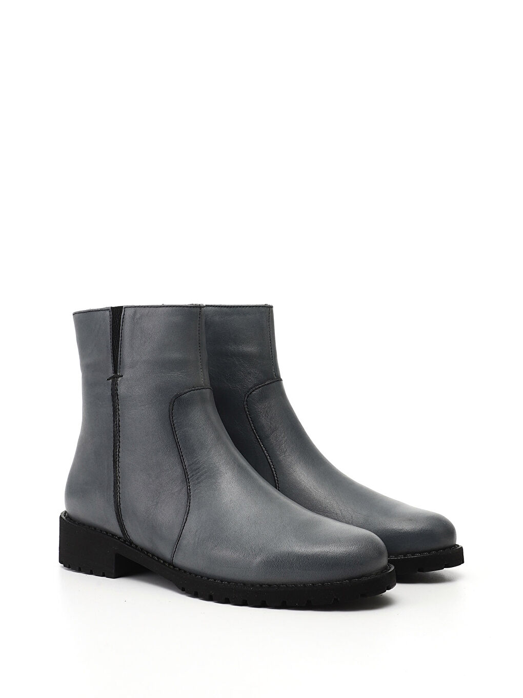 Gri Kadın GRİ Fermuarlı Kauçuk Taban Hakiki Deri Bot-1