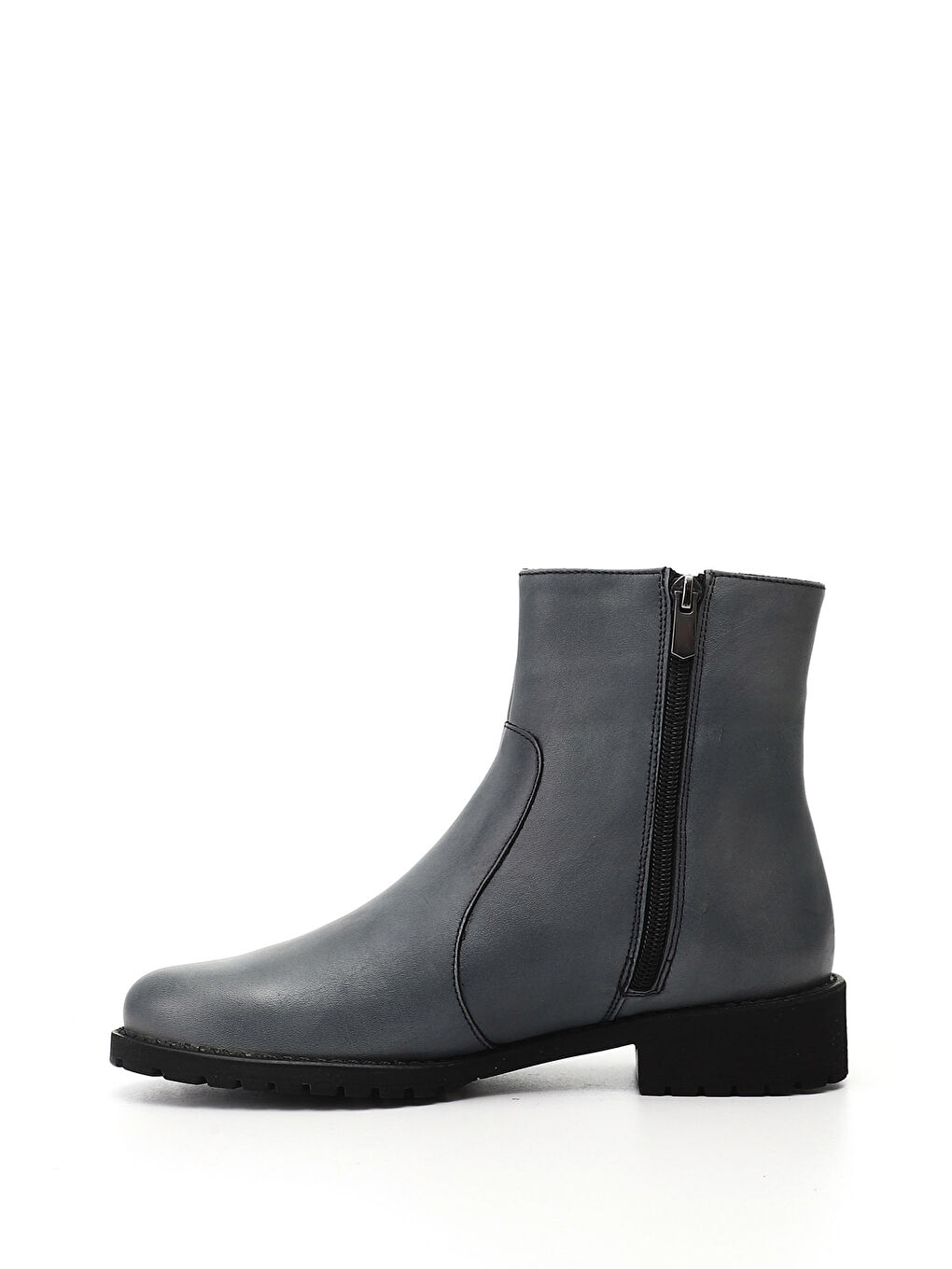 Gri Kadın GRİ Fermuarlı Kauçuk Taban Hakiki Deri Bot-2