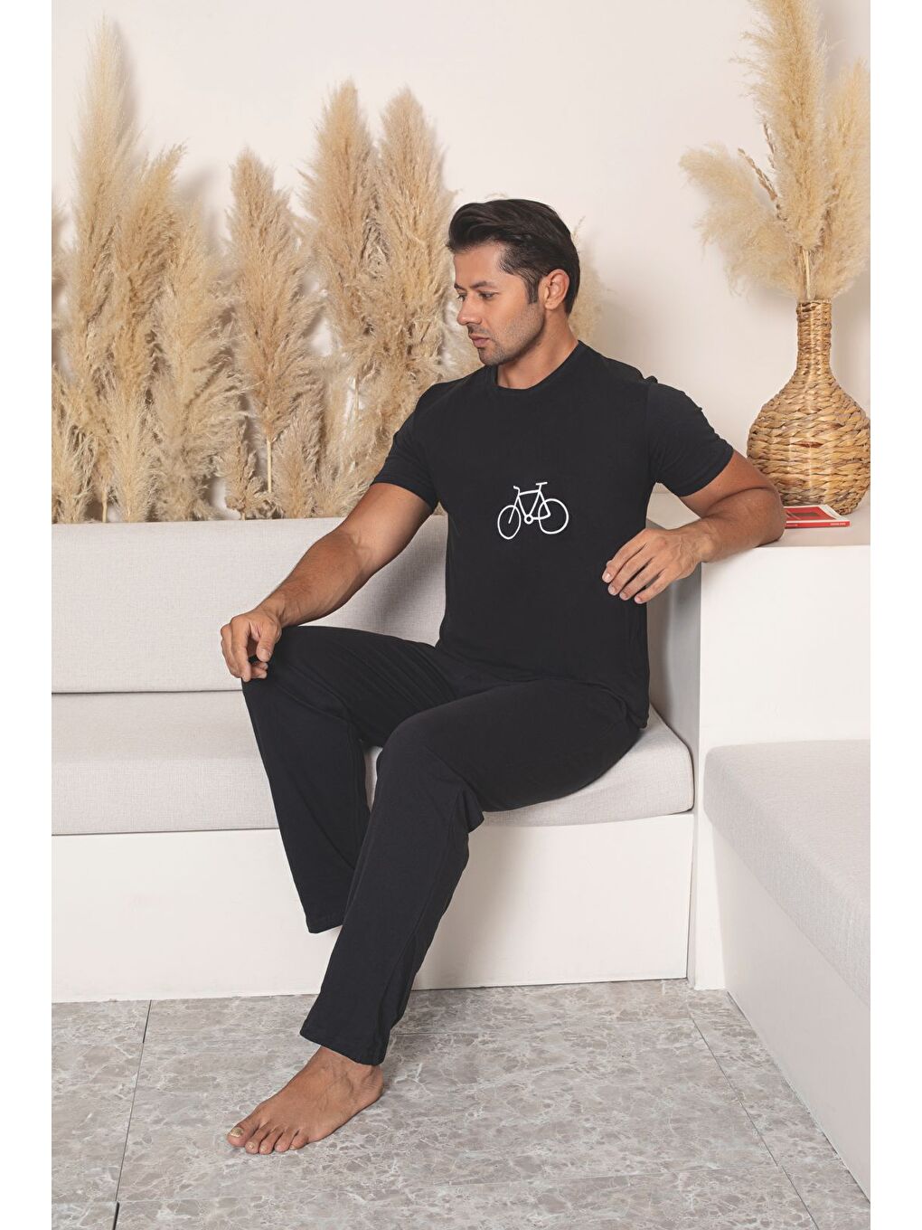 Erkek Siyah %100 Pamuk Kısa Kollu Kaliteli Rahat Battal Büyük Beden Pijama Takımıı-1