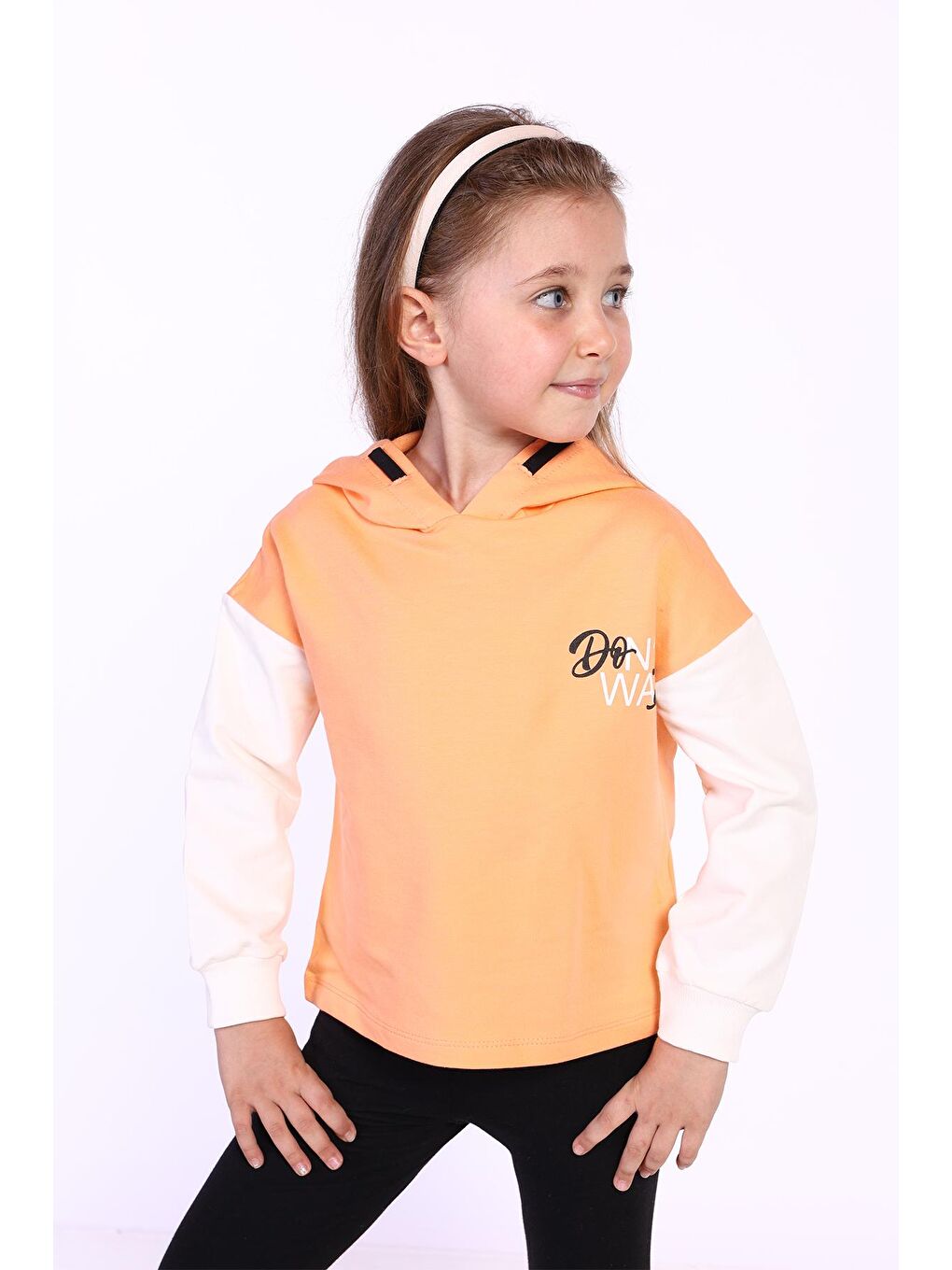 Toontoykids Turuncu Kız Çocuk Kapüşonlu Blok Renkli Sweatshirt