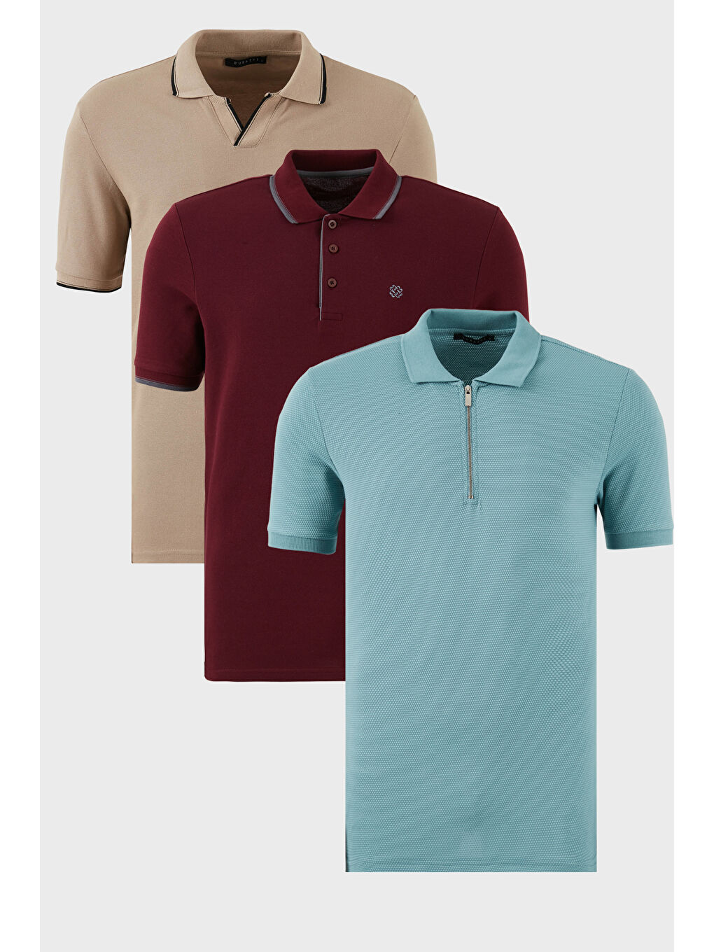 Bej Pamuklu Regular Fit 3'lü Paket Polo Yaka Tişört 59029641518S3