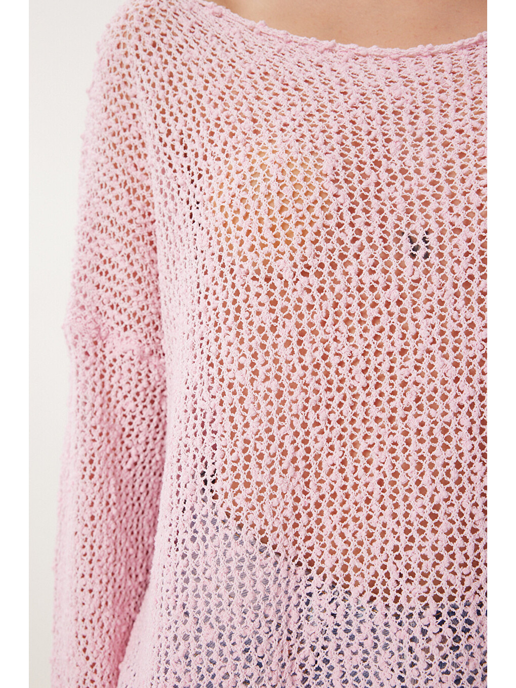 Pembe Ajurlu Mevsimlik Triko Bluz PEMBE LYY0092-3