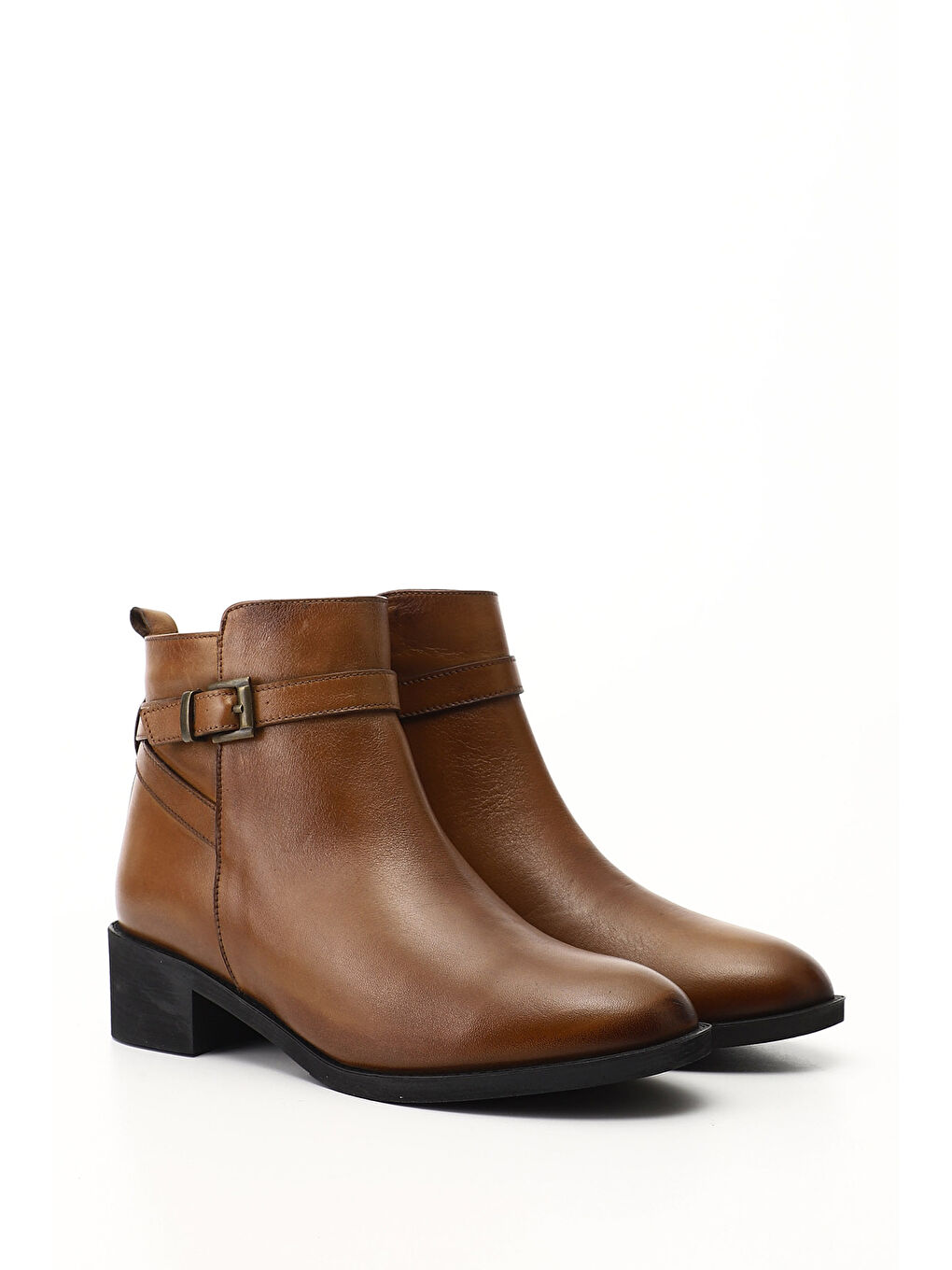 Kahverengi Kadın KAHVERENGİ-TABA Fermuarlı Kalın Topuklu Hakiki Deri Bot-1