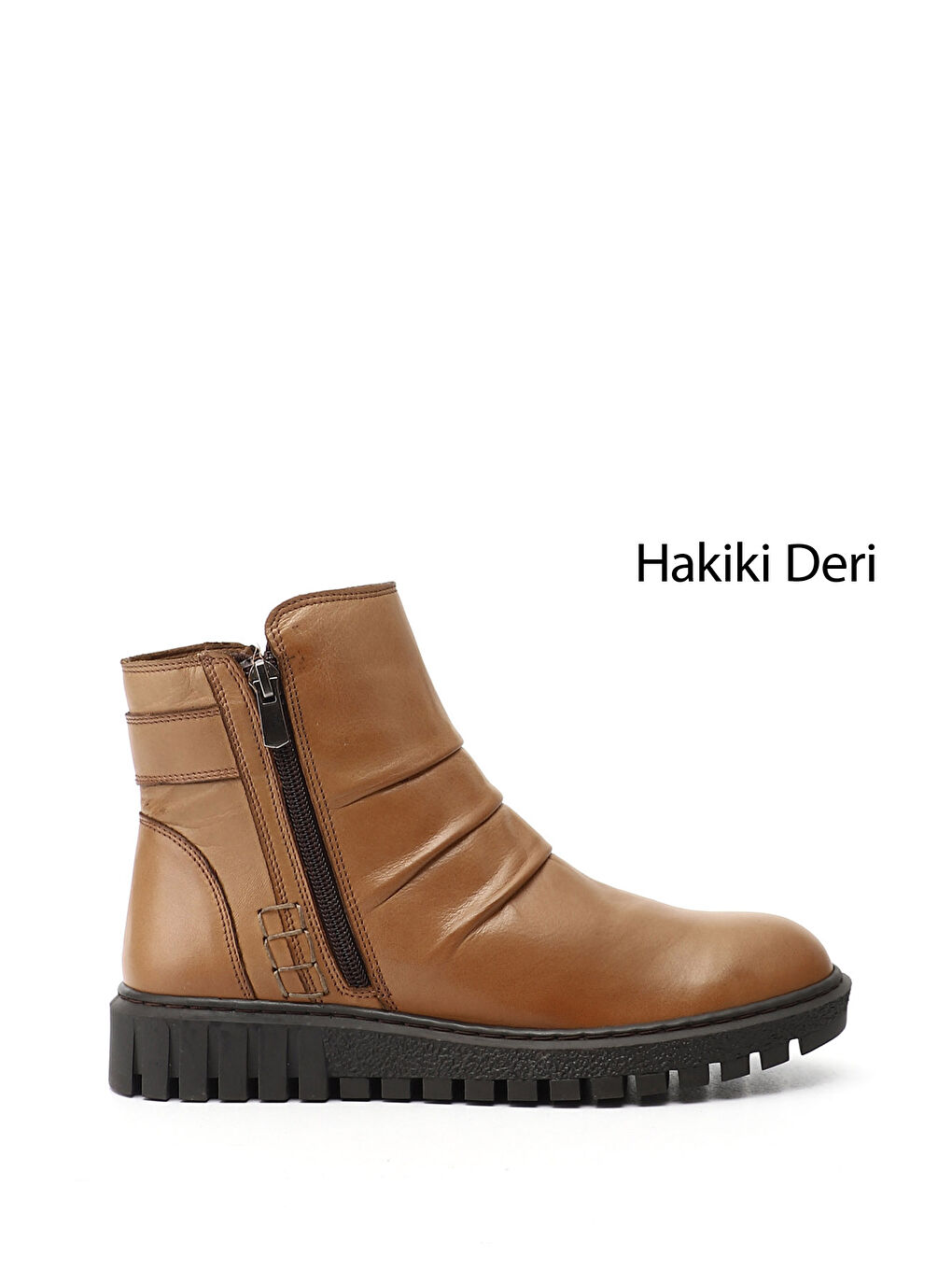 Kahverengi Kadın KAHVERENGİ-TABA Çift Fermuarlı Hakiki Deri Bot