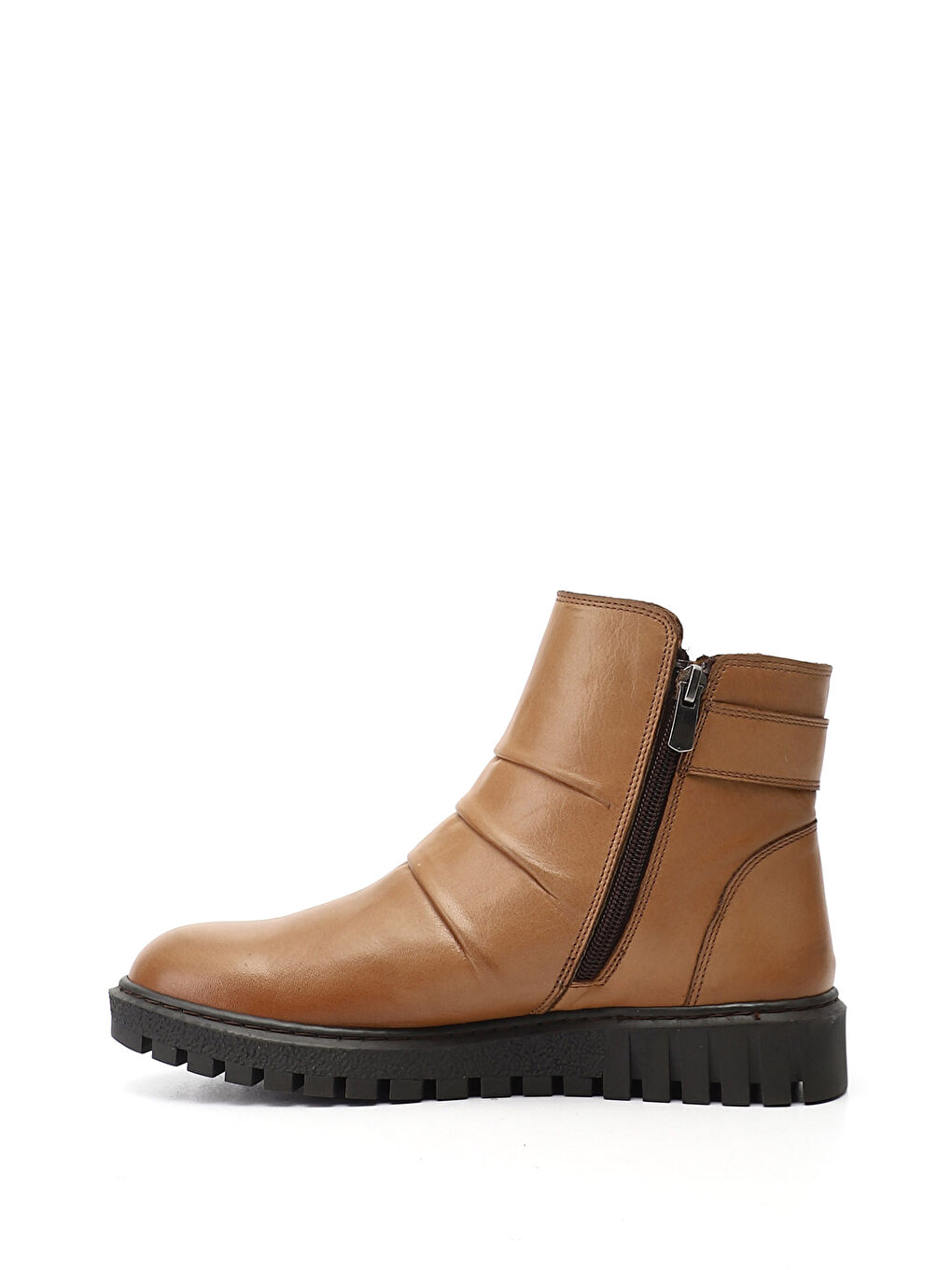 Kahverengi Kadın KAHVERENGİ-TABA Çift Fermuarlı Hakiki Deri Bot-2