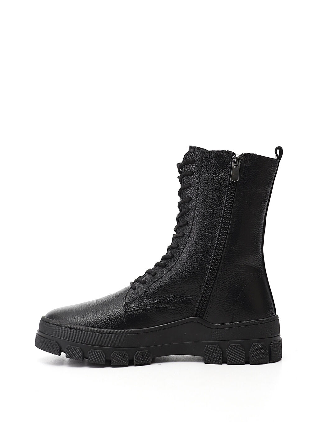 Siyah Kadın MAT SİYAH Fermuarlı Kauçuk Taban Hakiki Deri Postal Bot-2