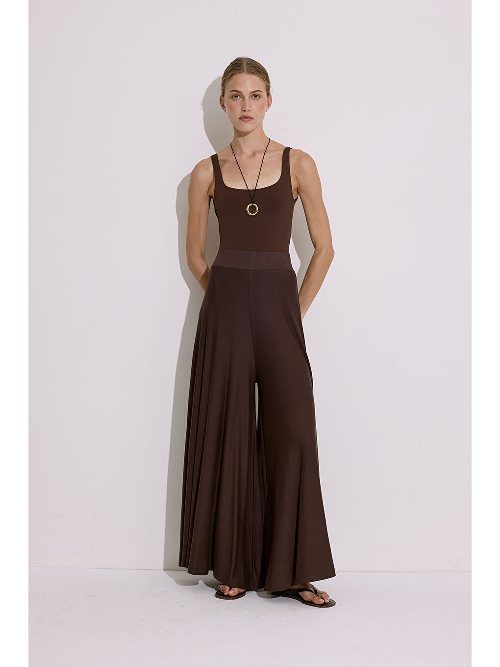 Dökümlü Rahat Pantolon Kahverengi-2