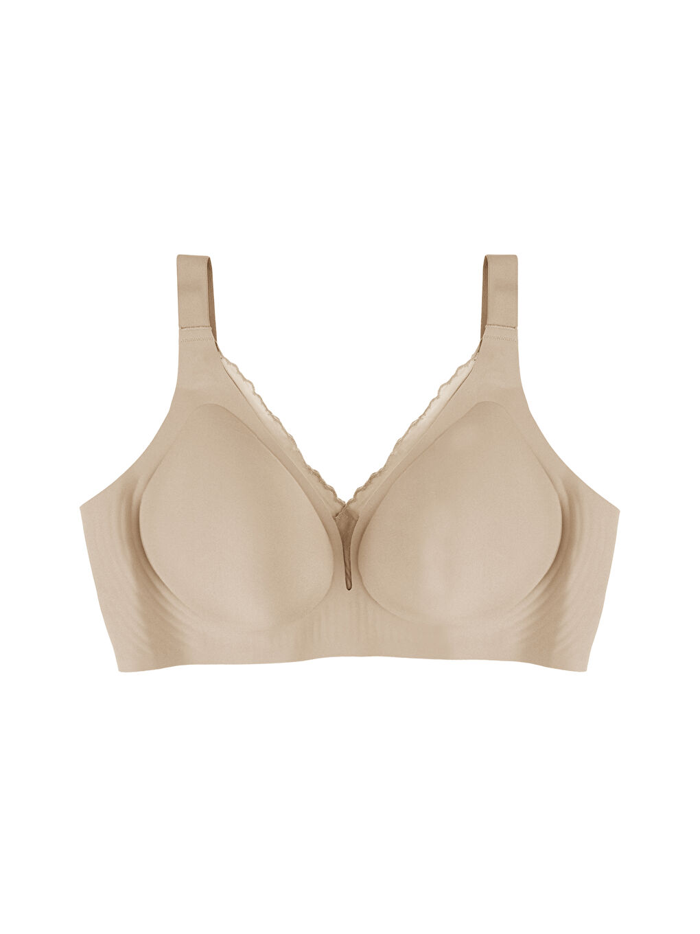 Ekru Kadın Büyük Beden (Battal) Dikişsiz Tül Detaylı Lazer Sütyen