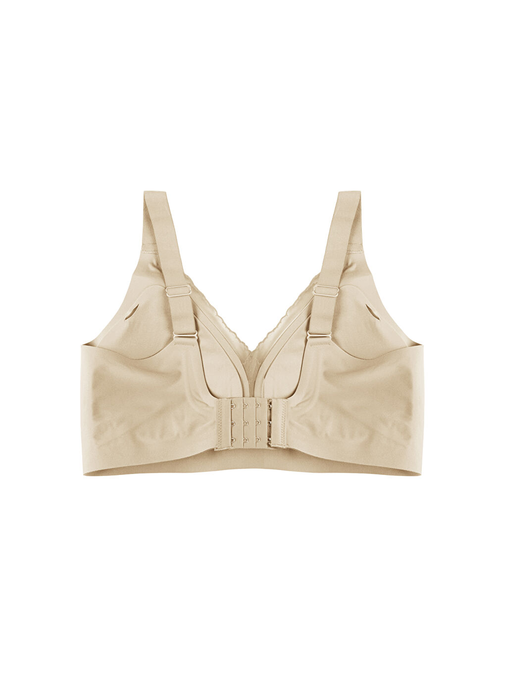 Ekru Kadın Büyük Beden (Battal) Dikişsiz Tül Detaylı Lazer Sütyen-1