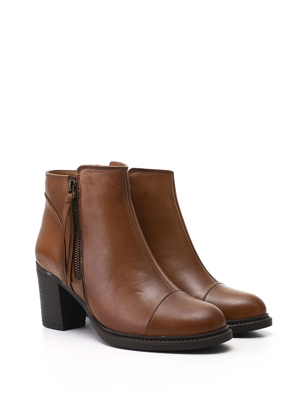 Kahverengi Kadın KAHVERENGİ-TABA Fermuarlı Kalın Topuklu Hakiki Deri Bot-1