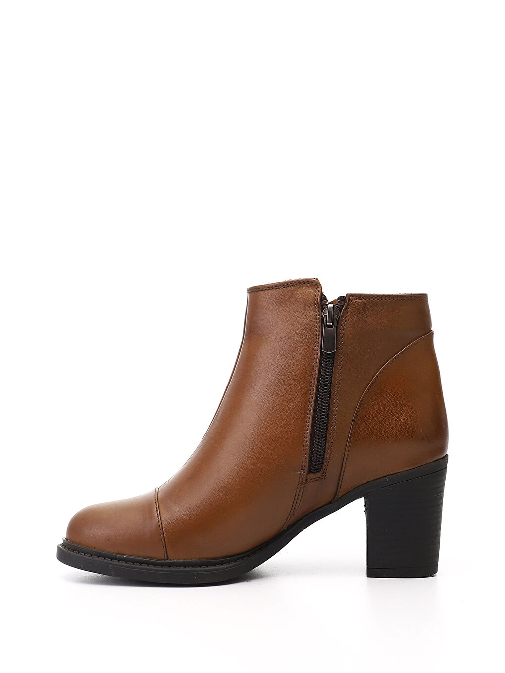 Kahverengi Kadın KAHVERENGİ-TABA Fermuarlı Kalın Topuklu Hakiki Deri Bot-2