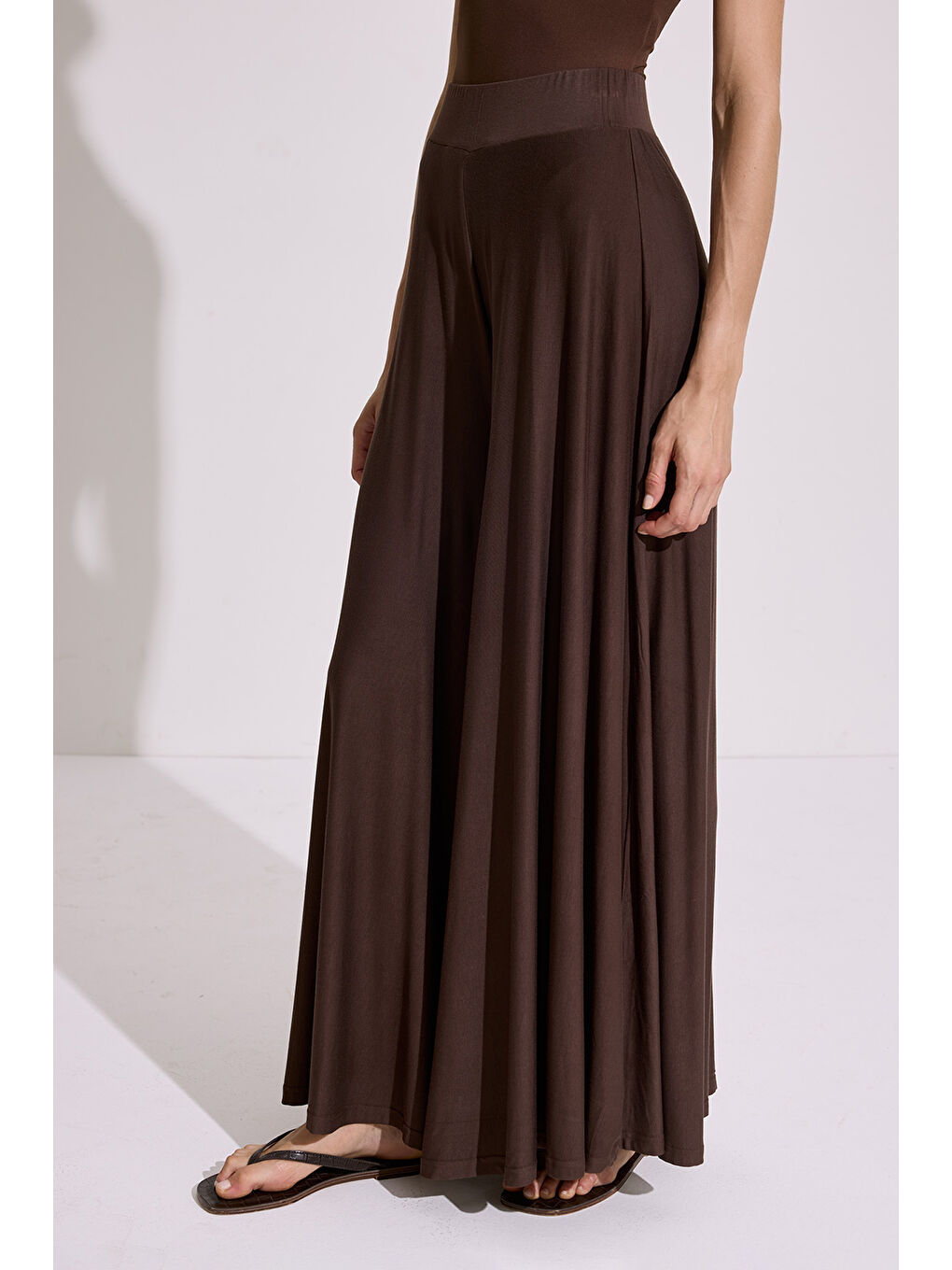 Dökümlü Rahat Pantolon Kahverengi-4