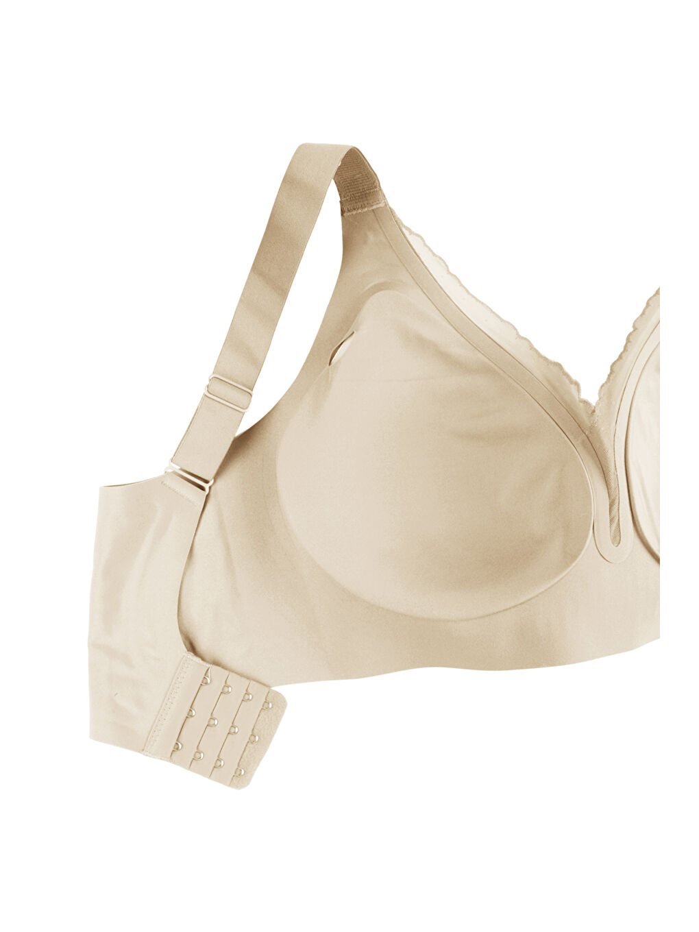 Ekru Kadın Büyük Beden (Battal) Dikişsiz Tül Detaylı Lazer Sütyen-3