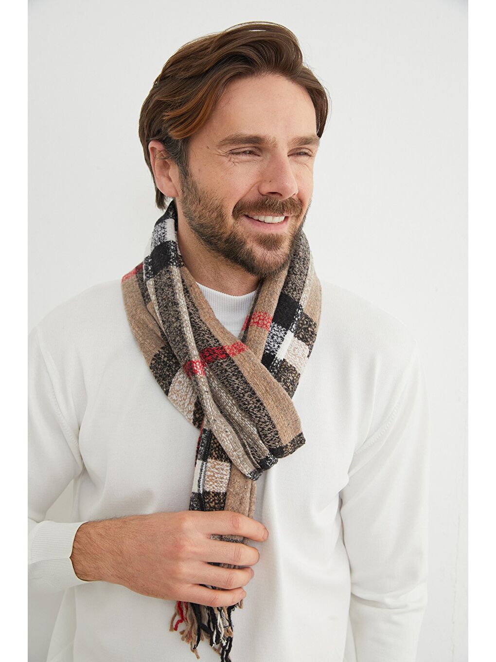 Kahverengi Desenli Yumuşak Dokulu Atkı