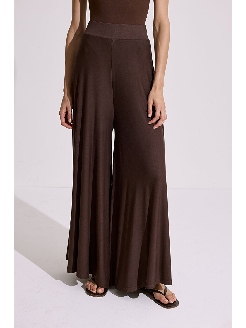 Dökümlü Rahat Pantolon Kahverengi-5