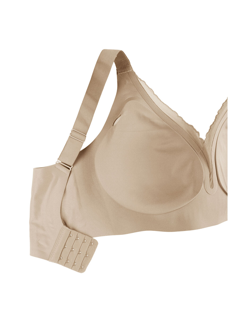 Ekru Kadın Büyük Beden (Battal) Dikişsiz Tül Detaylı Lazer Sütyen-2