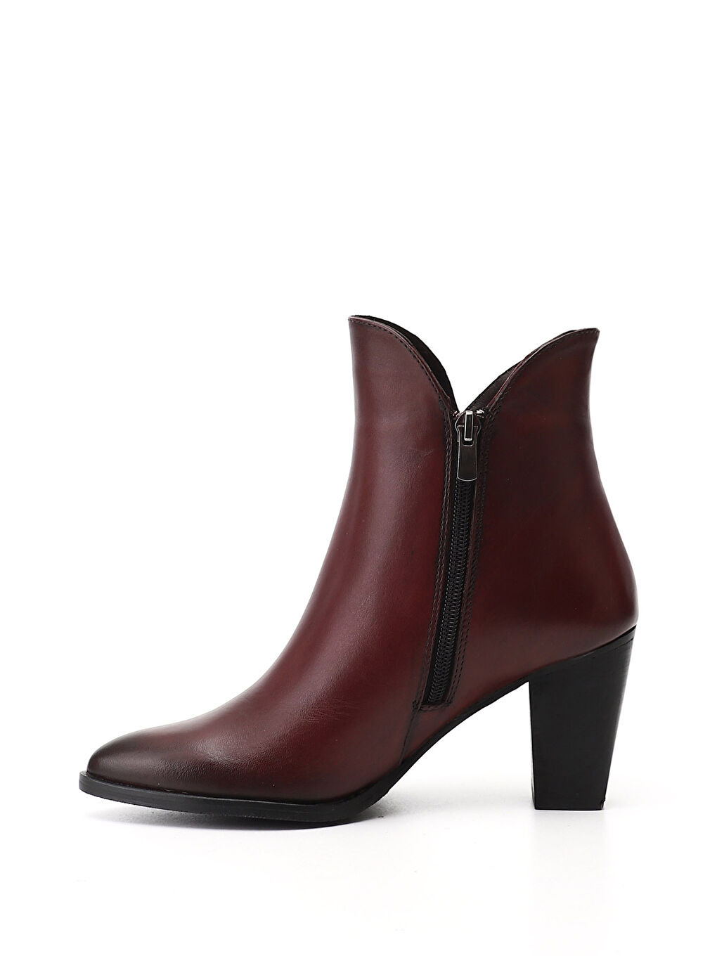 Bordo Kadın AÇIK BORDO Fermuarlı Sivri Burun Hakiki Deri Bot-2