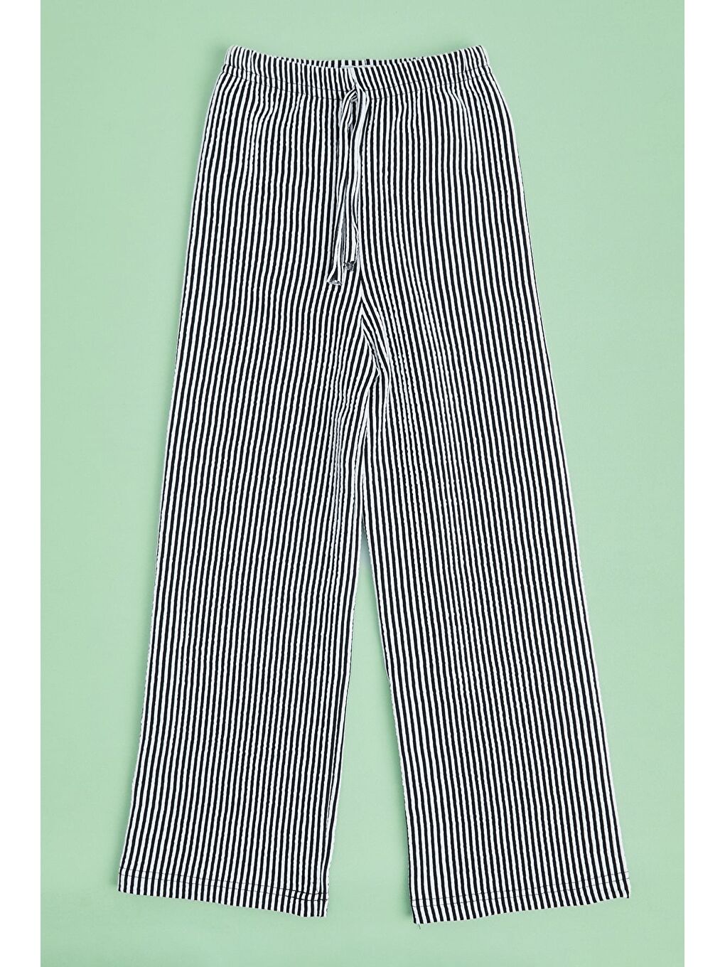Siyah Beli Lastikli Çizgili Palazzo Kız Çocuk Pantolon