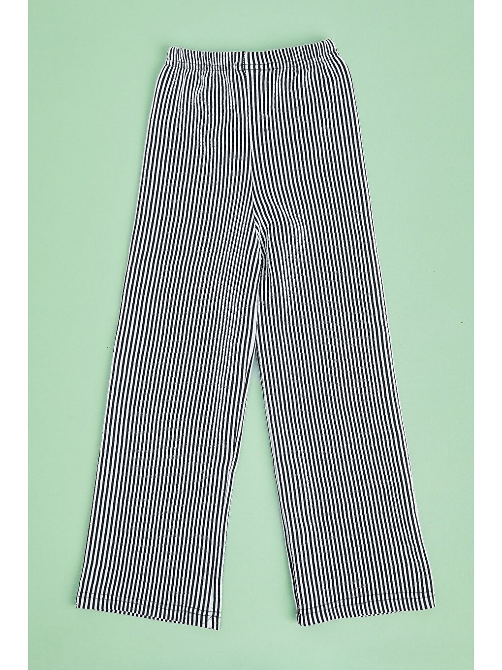 Siyah Beli Lastikli Çizgili Palazzo Kız Çocuk Pantolon-1