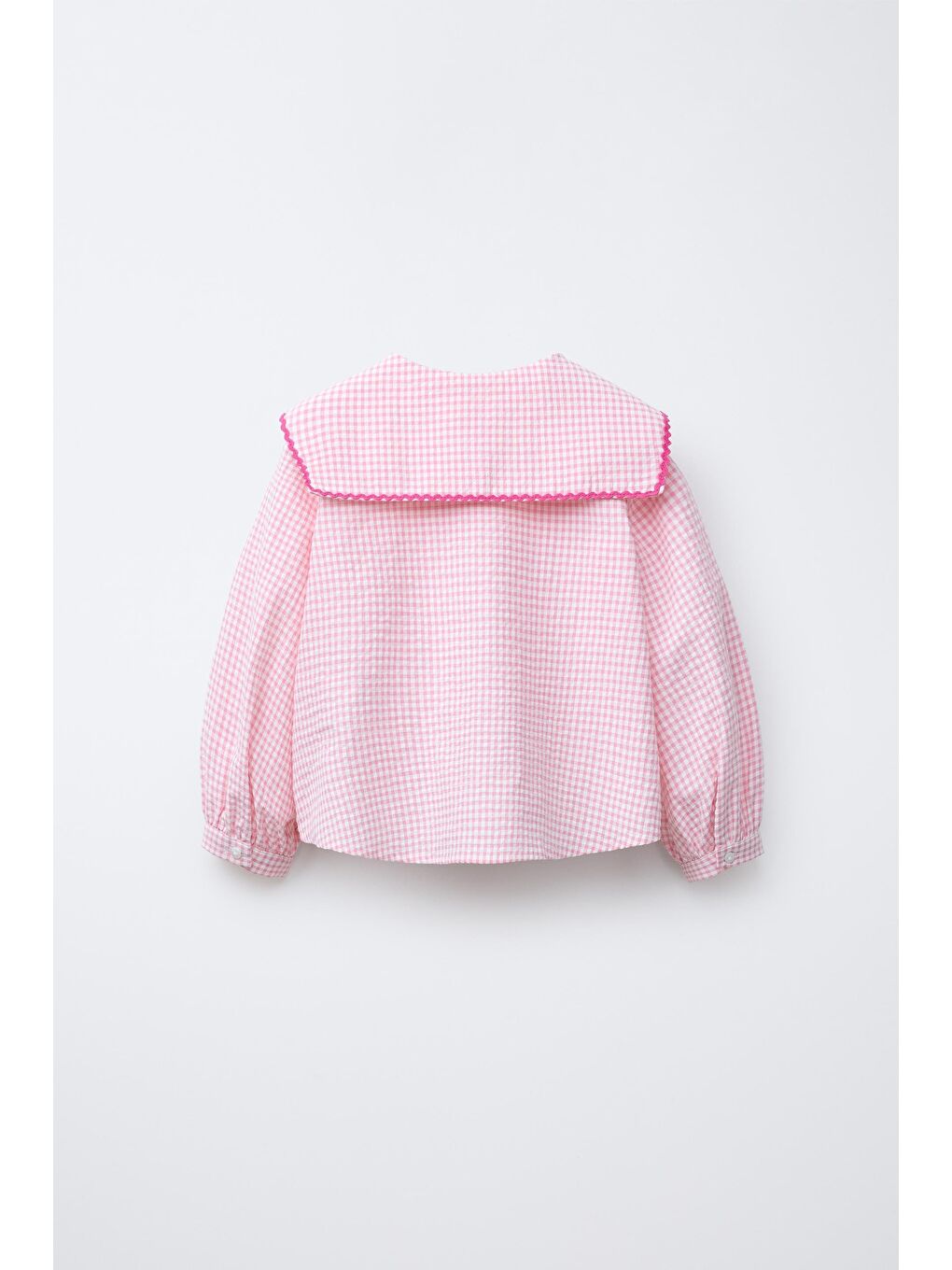 Kız Çocuk Pamuklu Pembe Kareli Gömlek Yaka Bluz Fiyonklu Pantolon Alt-Üst Takım-2