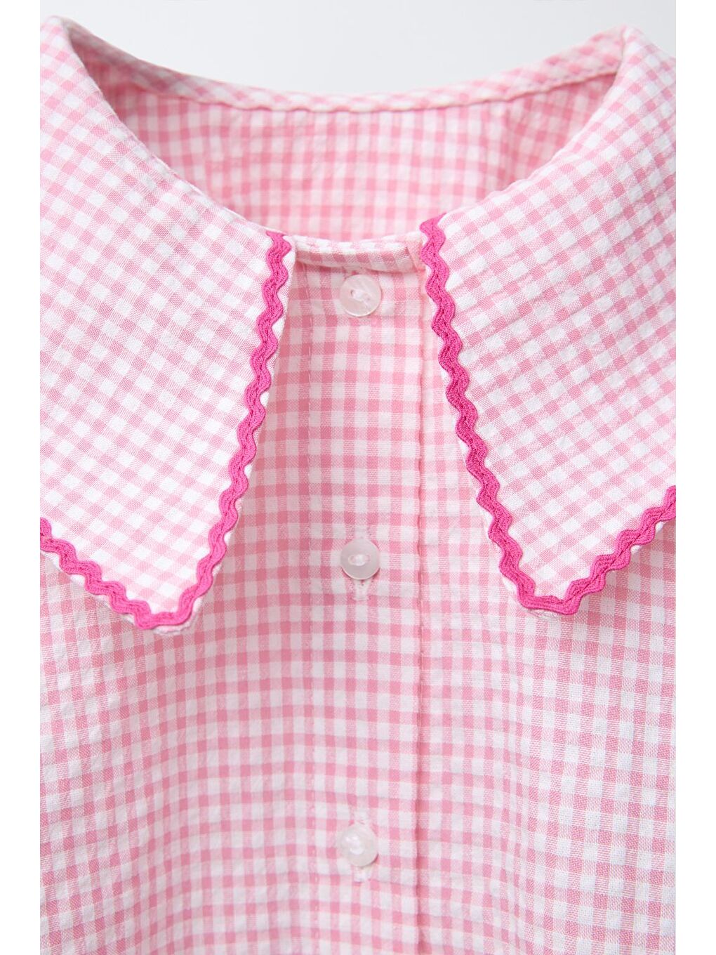 Kız Çocuk Pamuklu Pembe Kareli Gömlek Yaka Bluz Fiyonklu Pantolon Alt-Üst Takım-3