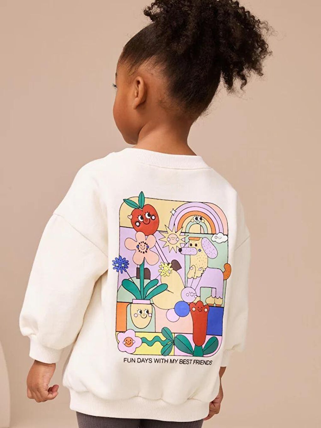 Karışık Kız Çocuk Pamuklu Beyaz Renkli Baskılı Sweatshirt Tayt Alt-Üst Takım-3