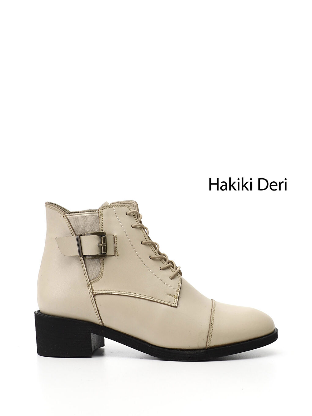 Bej Kadın YENİ BEJ Fermuarlı Kalın Topuklu Hakiki Deri Bot