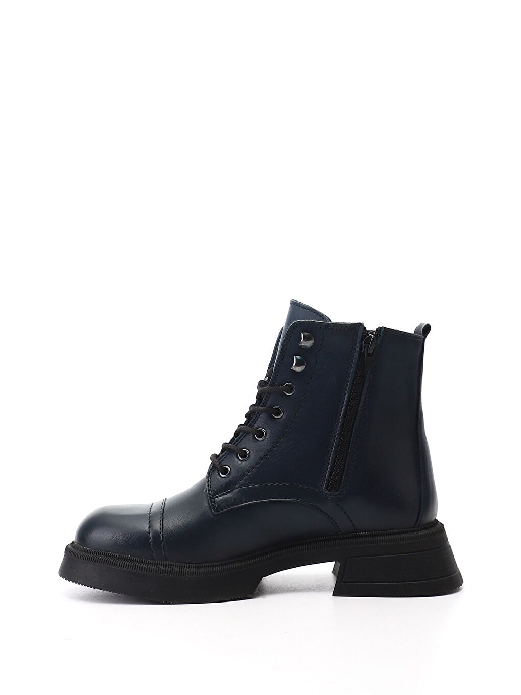 Lacivert Kadın AÇIK LACİVERT Fermuarlı Kalın Taban Hakiki Deri Postal Bot-2